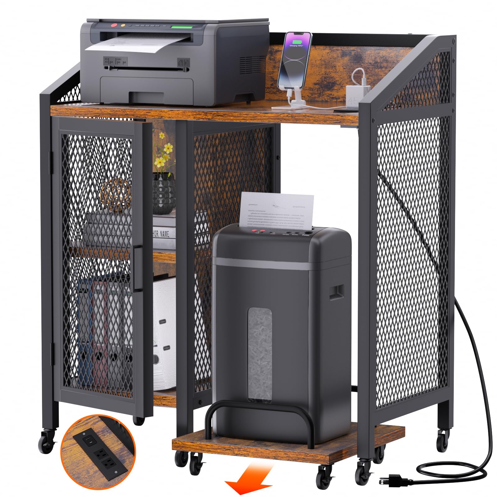 Photo 1 of LOWOSA 3-Tier Printer Stand with Storage, Modern Lateral Office File Cabinet with Charging Station for Printer Stand and Paper Shredder Stand