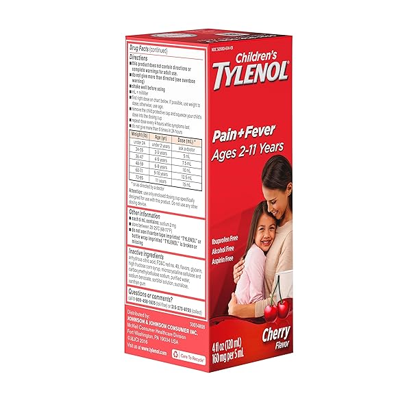 CHILDREN’S TYLENOL LIQUID ORAL SUSPENSION MEDICINE, ACETAMINOPHEN PAIN RELIEVER & FEVER REDUCER, ASPIRIN-, IBUPROFEN- & ALCOHOL-FREE, CHERRY, 4 FL. OZ