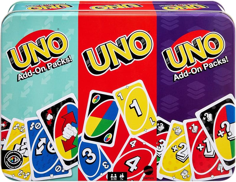 UNO Kartenspiel mit 2 Zusatzpacks und Aufbewahrungsdose