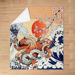 Japanese Ukiyoe Theme Flannel Fleece Throw