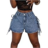 SHENHE Women's Denim Lace Up Shorts Casual High Waisted Jean Y2k Summer Mini Shorts with Pockets