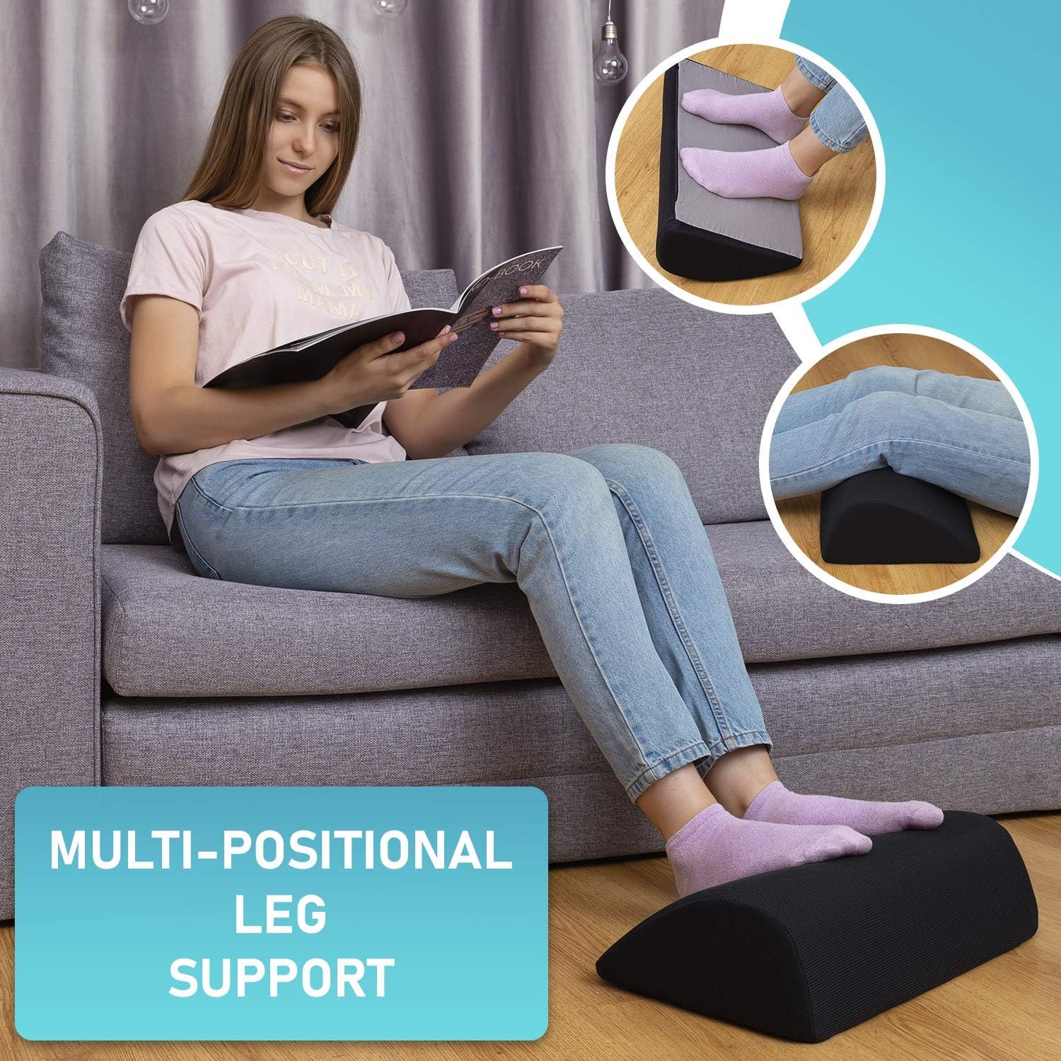 Foot Rest Under Desk Cushion - Teardrop Curve Design - Ergonomic Pad for Extra Leg Support - Breathable Mesh Cover - Non-Slip Bottom - Foot Stool for Home and Office : Office Products