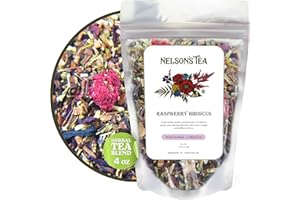 Nelson's Tea Raspberry Hibiscus Tea - Caffeine Free, Cut & Sifted Green Rooibos, Honeybush, Dried Raspberries, Acai, and Pomegranate Loose Leaf (4 oz)