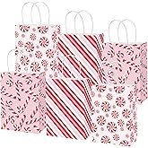 JarThenaAMCS 18Pcs Christmas Paper Gift Bags with Handles Red Xmas Candy Cane Stripe Goodie Treat Bag Snack Favor Bags for Winter Xmas Party Supplies