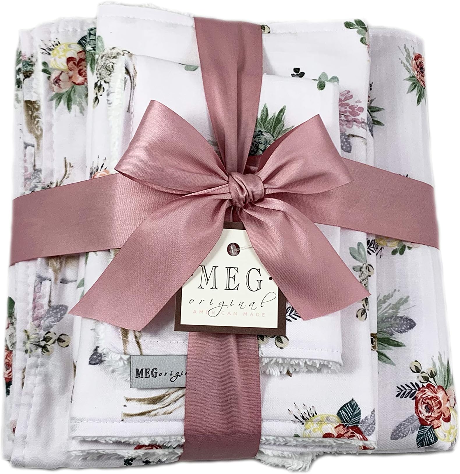 MEG Original Baby Girl Shower Gift Set { Woodland Floral } Deer & Flowers Cotton Chenille