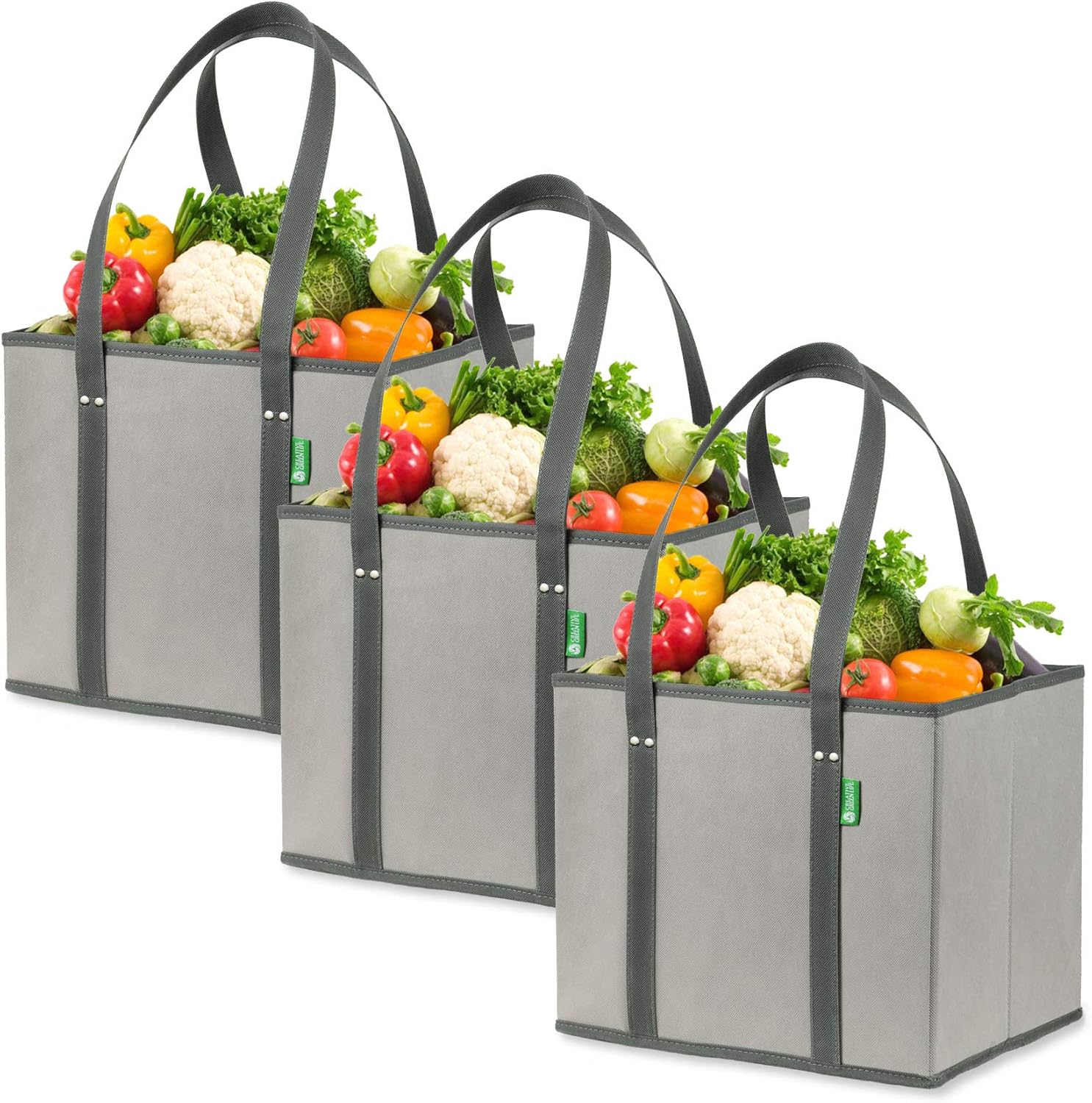 Reusable Shopping Box Bags (3Pack Grey). Large, Premium Quality