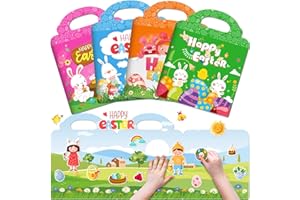URANUS&NO.1 4 Sets Easter Reusable Sticker Books for Kids 2-4, Activities Books for Toddlers 1-3, Arts and Crafts Removable Jelly Stickers for Girls Boys, Travel Toys Holiday Gifts Easter Basket Stuffers