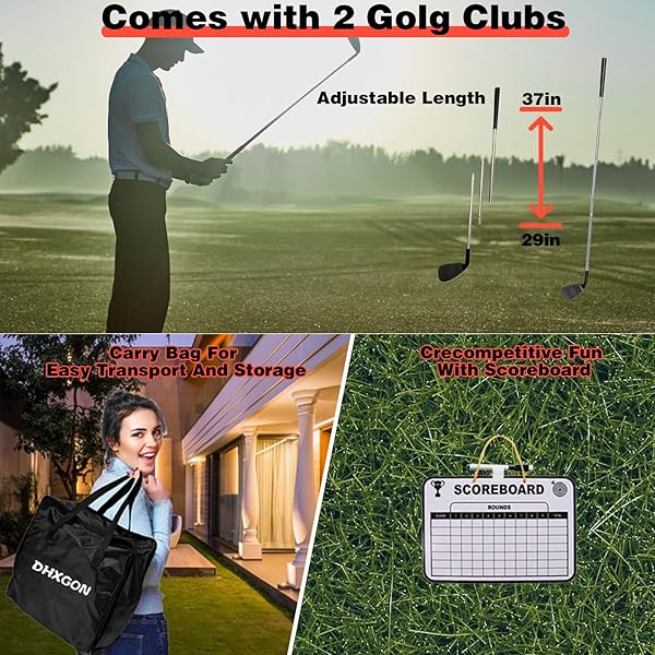 DHXGON BACKYARD GOLF GAME WITH 2 CLUBS, PORTABLE 6 HOLE GOLF COURSE, OUTDOOR YARD GOLF CHIPPING GAME FOR FAMILY AND ADULTS, BEACH, PARK, LAWN, FIELD DAY REUNION PARTY GAMES