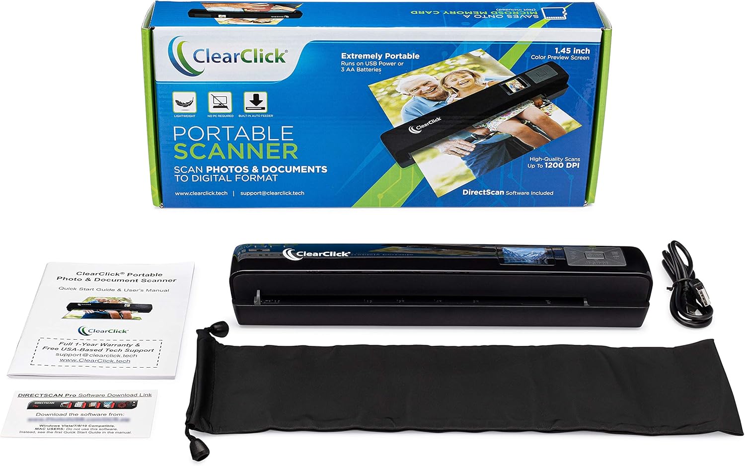 ClearClick Portable Photo & Document Scanner - No Computer Required - Runs on AA Batteries or USB Power - 1.4" Instant Preview Screen: Electronics