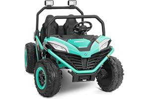 ELEMARA 2 Seater Ride on Car for Kids，12V 10AH Electric Vehicle，4WD Powered Large Fast Off-Road UTV with Remote Control,3 Speeds,LED Lights,Bluetooth,Horn,Metal Frame,Green
