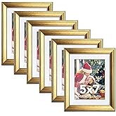 SYNTRIFIC 6PC 5x7in Gold Frames, Vintage Gold Picture Frames for Wall Mounting and Tabletop Display