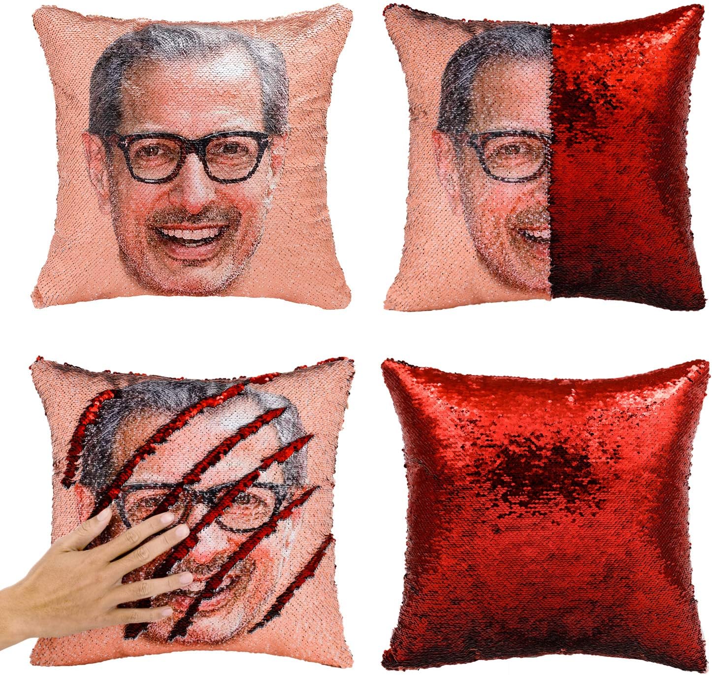 Merrycolor Mermaid Pillow Cover, Jeff Goldblum Magic Reversible Sequin Pillow Cover Throw Cushion Case Decorative Pillowcase That Change Color (J Jeff Goldblum #1- Red Sequins)