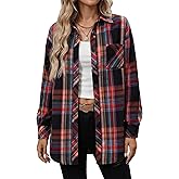 Simlakey Womens Plaid Button Down Shirts Oversized Long Sleeve Flannel Shirt Business Casual Blouse Tops