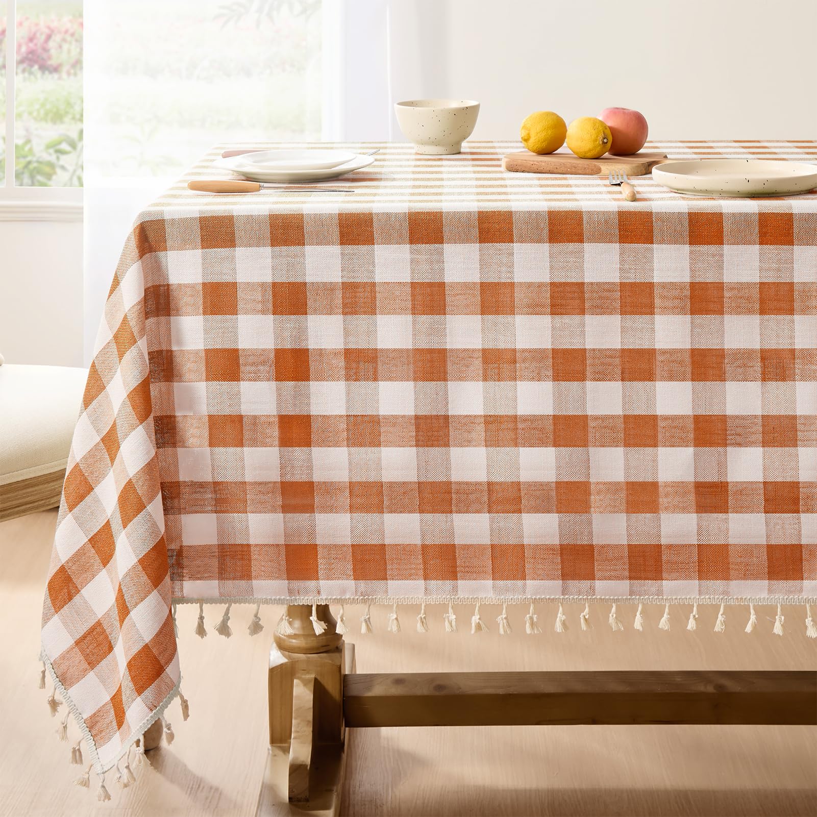 Softalker Fall Checkered Tablecloth Square, Heavy