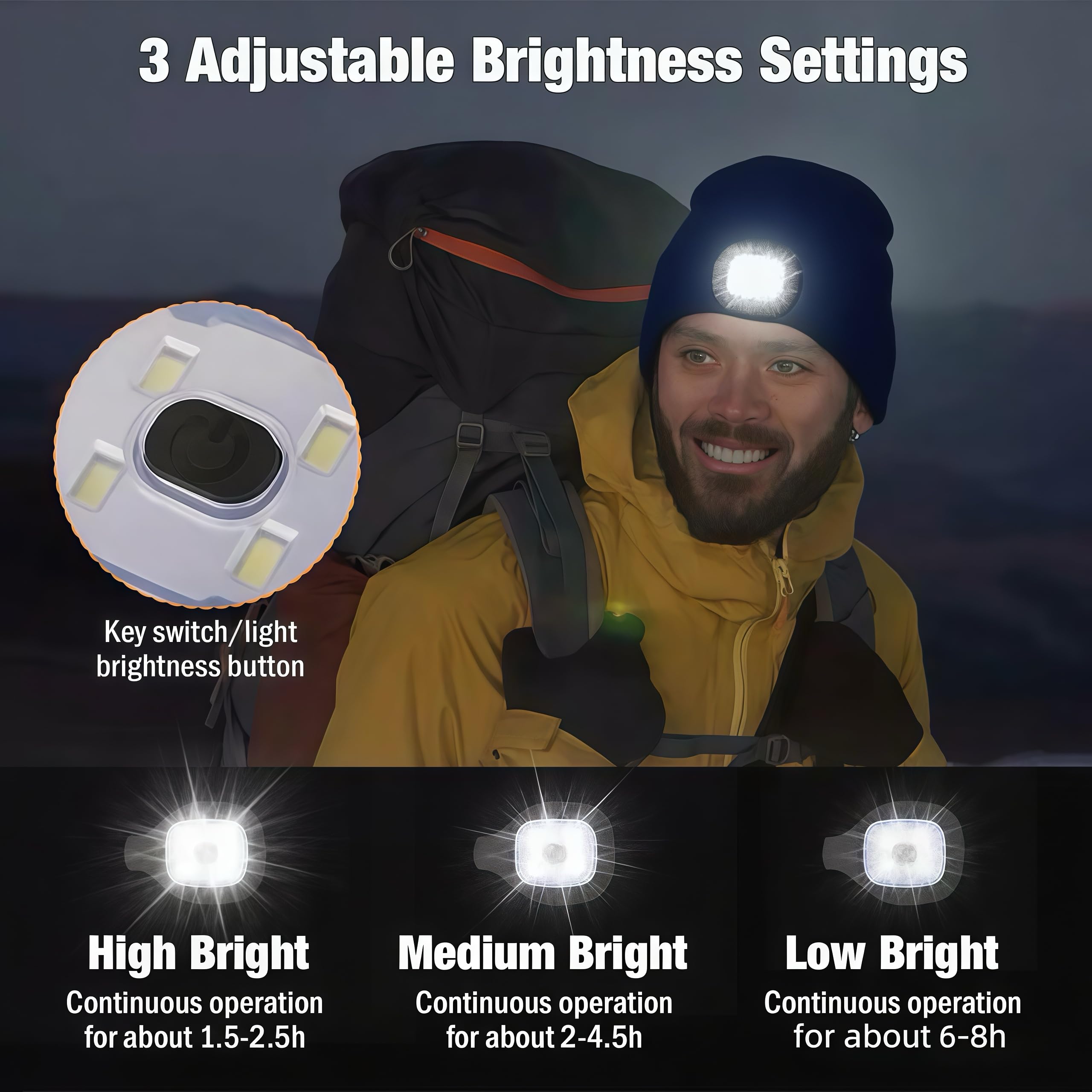 Zyntrazy Bluetooth Beanie with Light, Unisex Gift for Men, Women,Wireless Headphones for Fishing Jogging Working Black