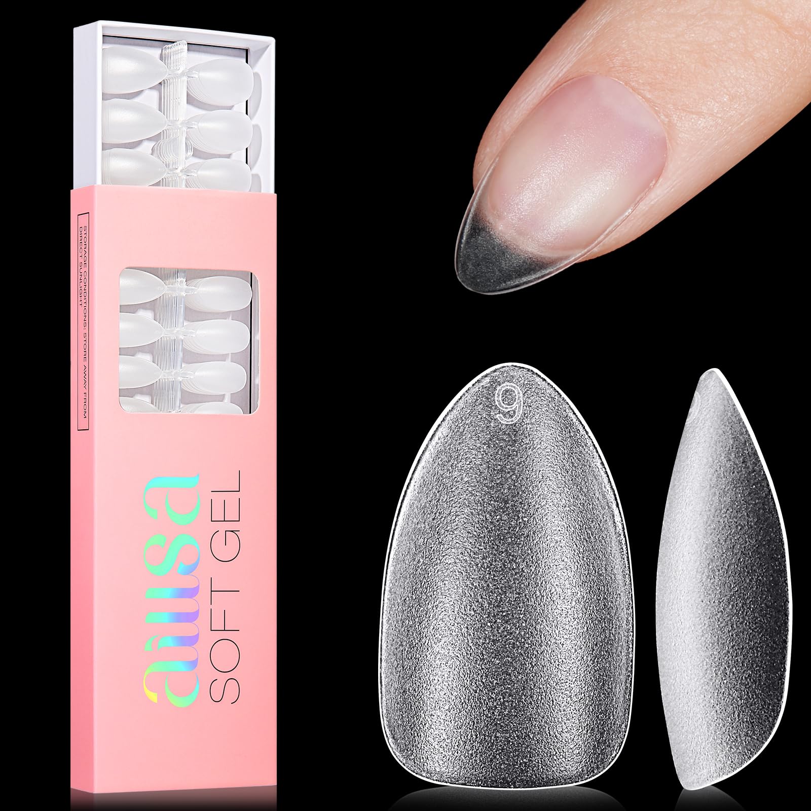 AILLSA Short Almond Nail Tips - Upgraded Matte Gel Nail Tip No Filed, Pre-shaped Soft Full Cover Short Almond Nails Clear Acrylic False Gelly Nails Tips for Soak Off Nail Extensions 240 PCS 15 Sizes