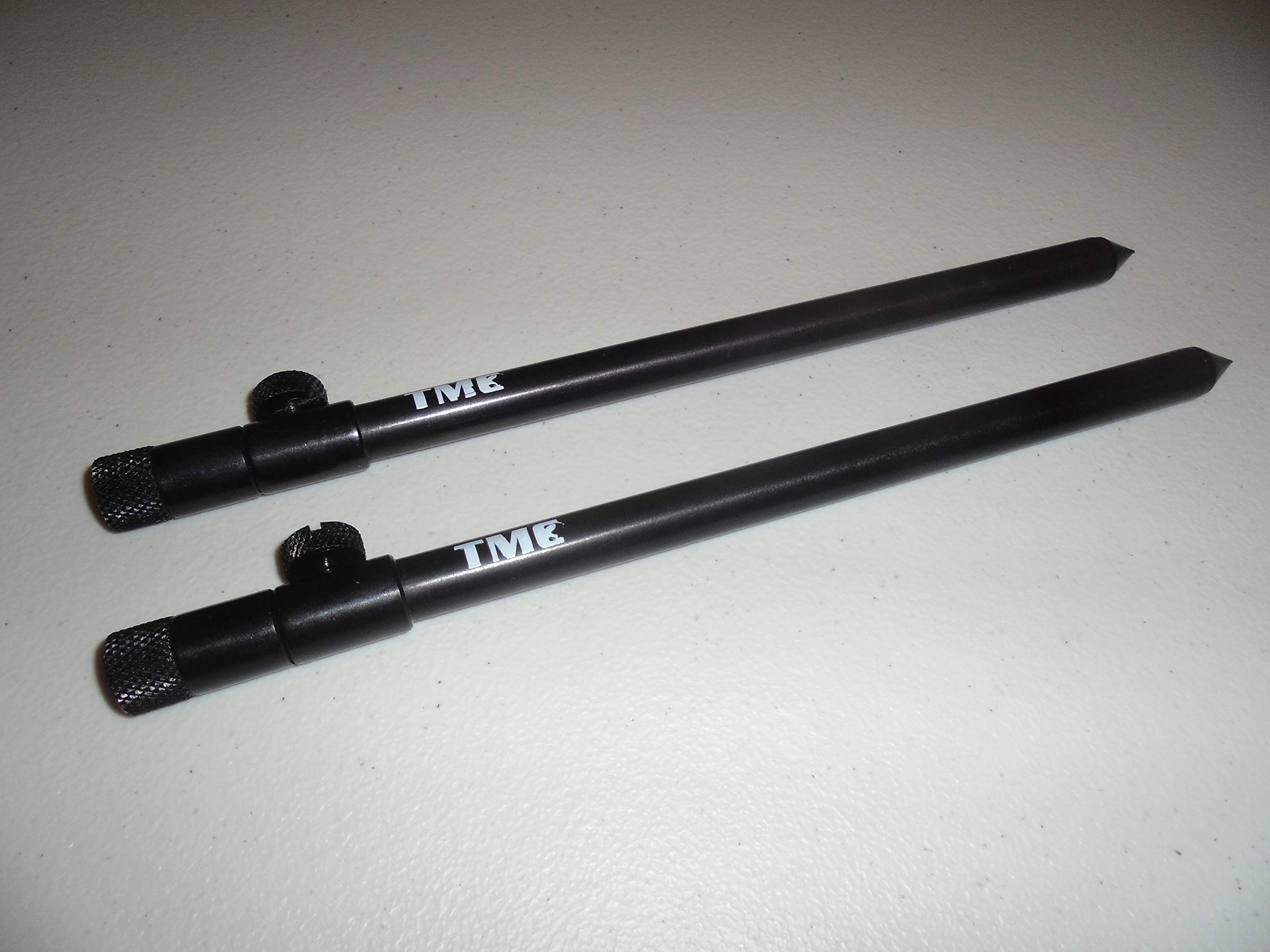 TMC 2 x Aluminium Bank Sticks 25-45 cm's. Rod Rests, Buzz Bar, Alarms. Fishing
