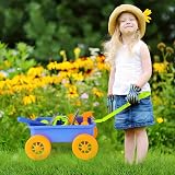 deAO Pull Along Kids Wagon Wheelbarrow Garden Play Set with 10 Accessories view 3