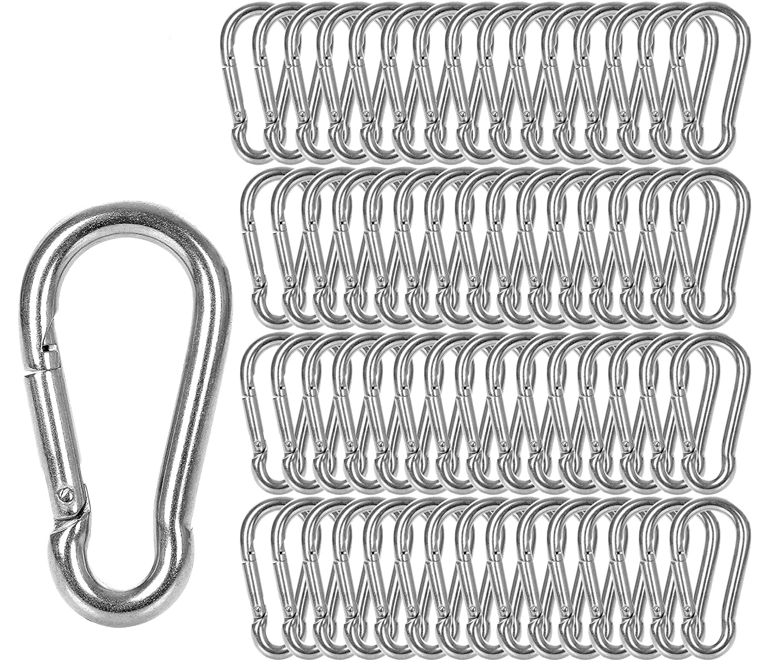 FWEEK 60 Pack M8 Spring Snap Hook Carabiner,Heavy Duty Carabiner Clip D Ring Locking Carabiners for Outdoor Camping, Swing, Hammock, Hiking, Sliver (500Lbs Capacity)