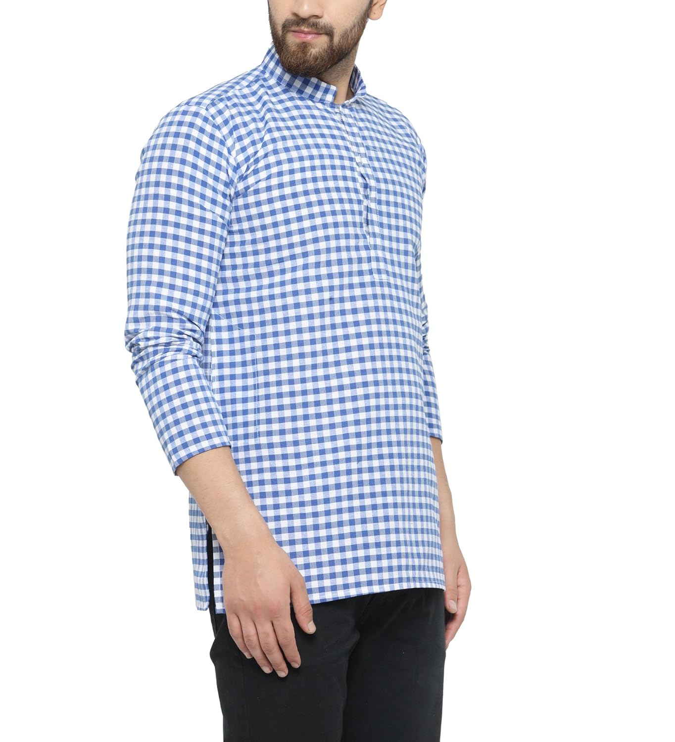jainish men's cotton check short kurta (sk_210black)