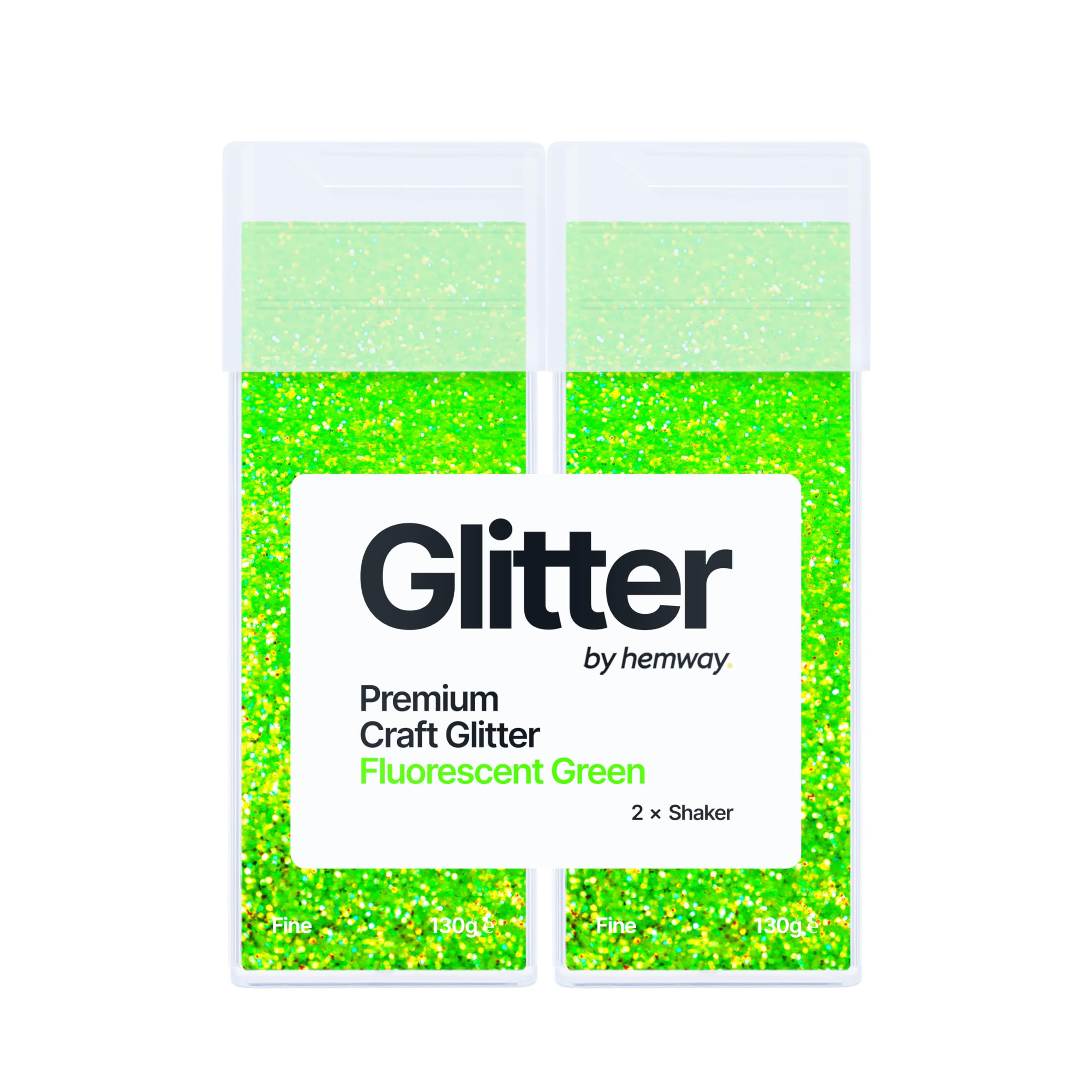 Hemway Glitter Shaker Fluorescent Green 130g x2 Pack Fine, Craft Glitter Shakers for Resin & Epoxy Crafts, Christmas Art Supplies, Nail, Body, Face, Eye, Festival, Crafting, Slime, Sparkle