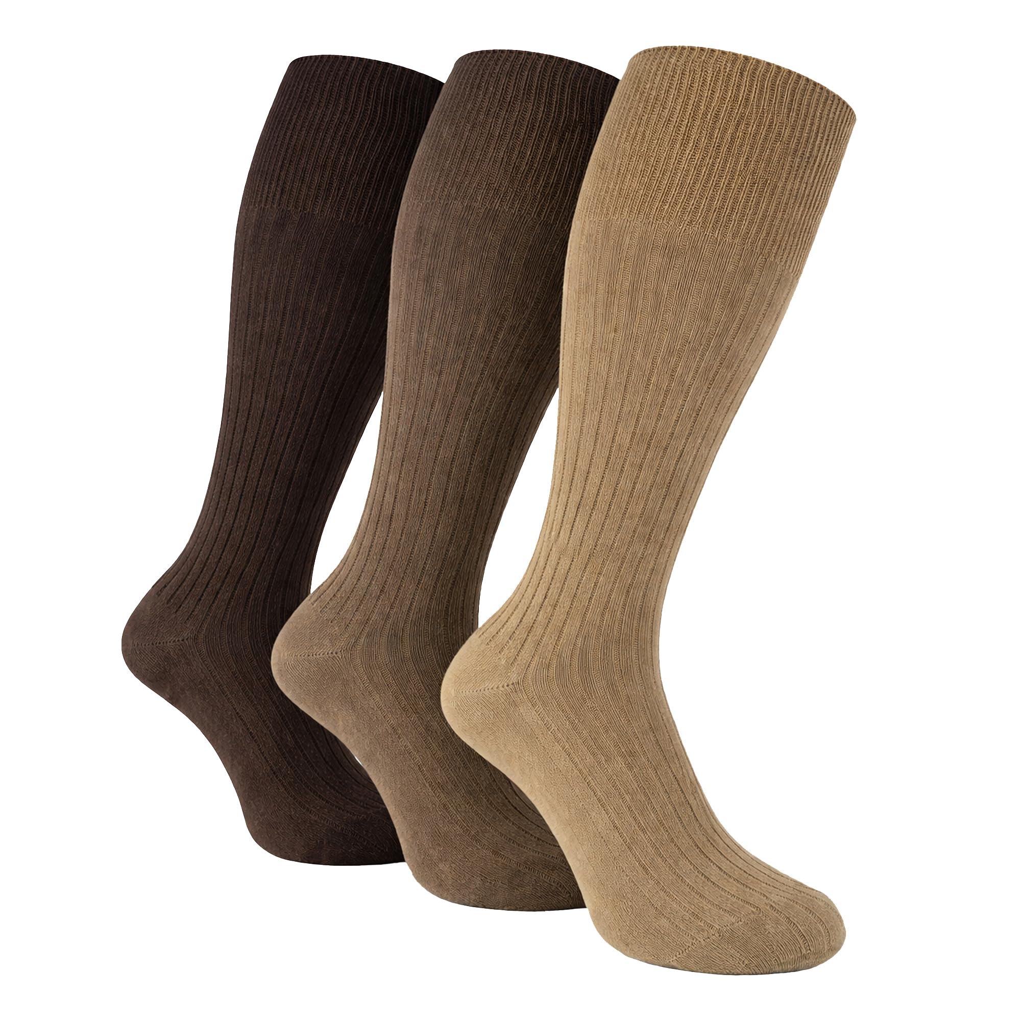 Sock Snob - 3 Pairs Mens Quality Long Knee High Length 100% Cotton Socks (6-11 UK, XLCS Brown)