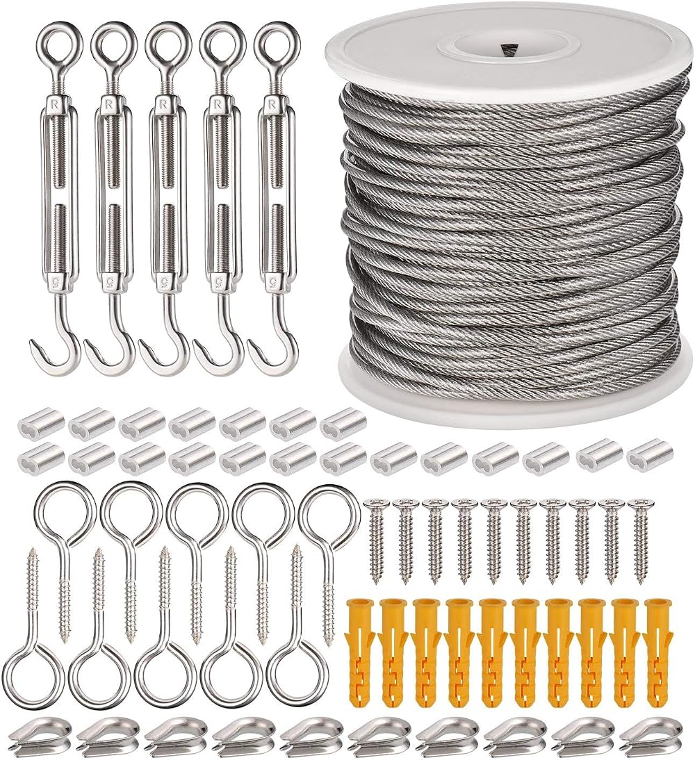 JIZZU 30M 66PCS Garden Wire Kit 304 Stainless Steel PVC Coated 2mm Turnbuckle