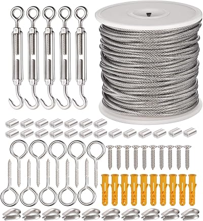 JIZZU 30M 66PCS Garden Wire Kit 304 Stainless Steel PVC Coated 2mm Turnbuckle