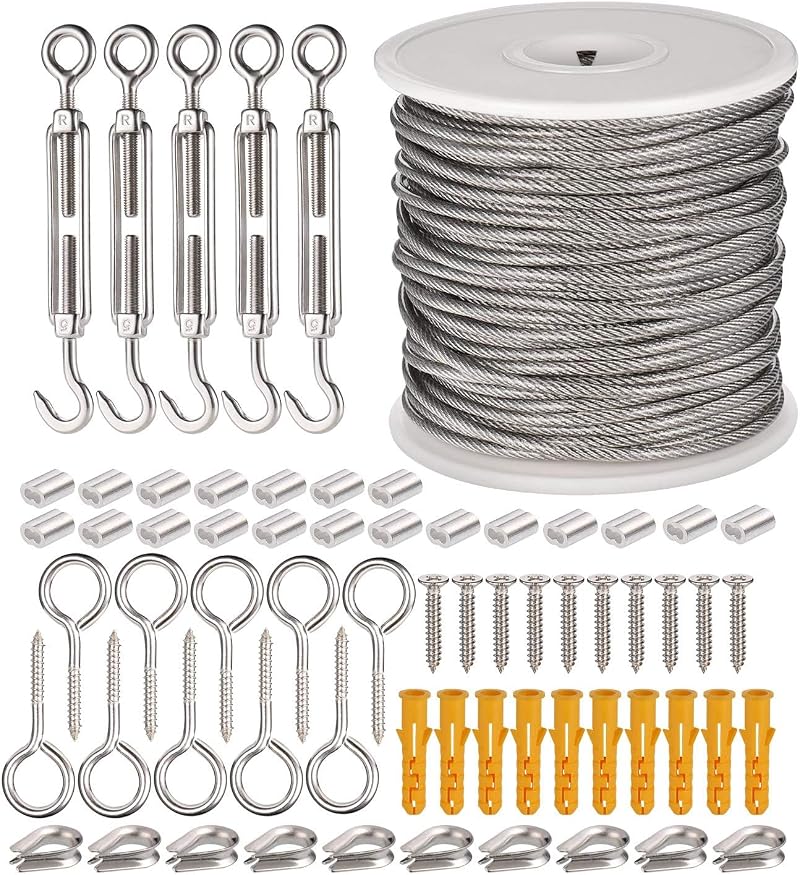 JIZZU 30M 66PCS Garden Wire Kit 304 Stainless Steel PVC Coated 2mm Turnbuckle