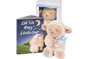 MyMateZoe Baptism Gifts for Boys, Great Christening, Dedication and Baptism Gift Set for Boys and Newborn Baby, Includes 7" Praying Lamb Plush Toy and Let Us Pray Baby Book in Keepsake Gift Box