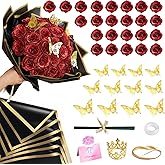 CCYXSHOW DIY Glitter Roses Bouquet Red - Artificial Rose Bouquet Kit Shiny Fake Eternal Floral Bouquets for Graduation Wedding Anniversary Birthday, Mother's Day Gifts for Her - 24 Pack