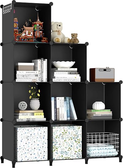 HOMIDEC 9 Cube Storage Bookcase Modular Shelves White Translucent Panels