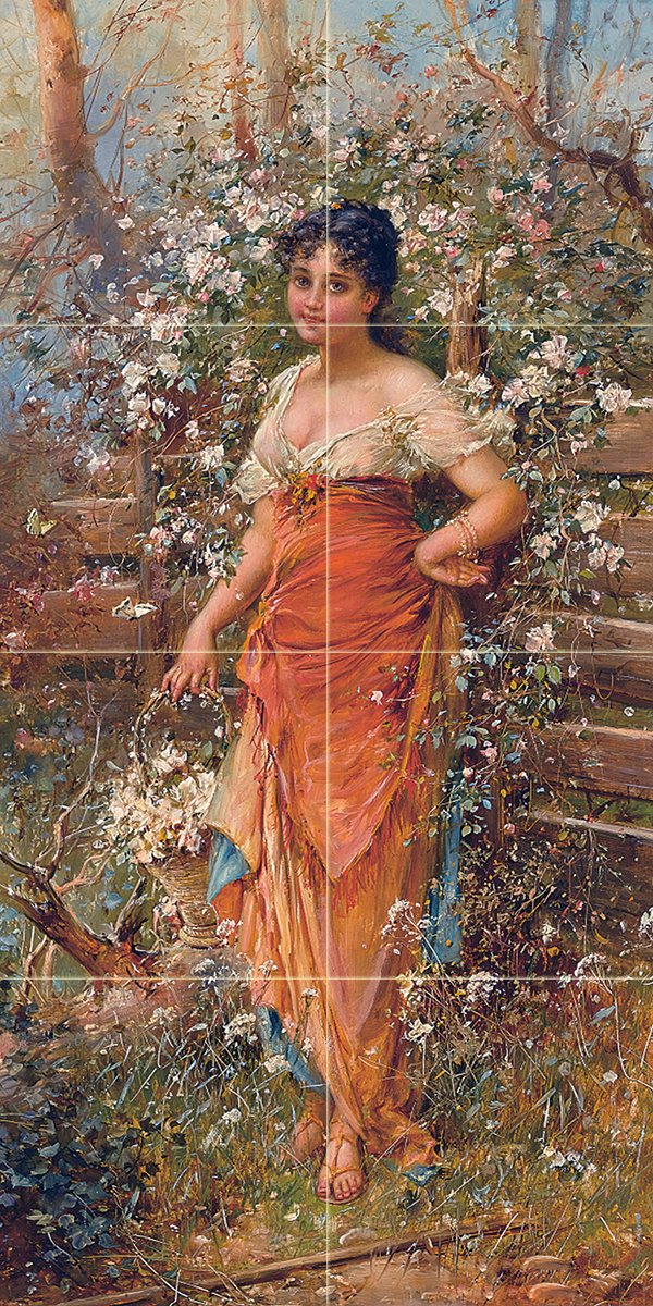 FLOWER GIRL IN RED J. Bernard woman basket Tile Mural Backsplash Marble Ceramic - Picture 11 of 14