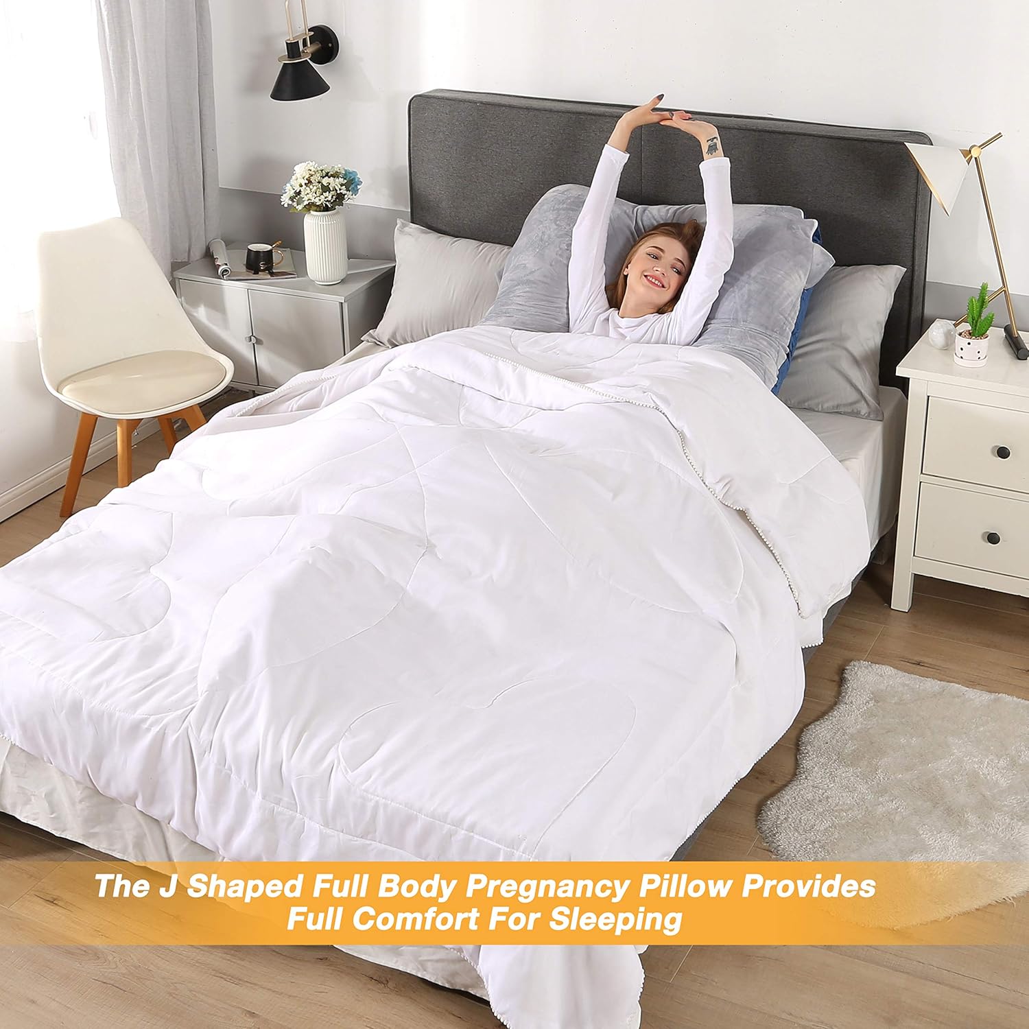 Pregnancy Pillow, 60 inches Full Body Pillow Maternity Pillow for Pregnant Women, Comfort U Shaped Zootzi Pillow with Removable Washable Velvet Cover(Grey and Navy blue, 60 x 28 inches, Full Size): Home & Kitchen