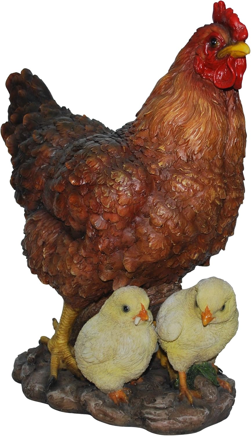 Vivid Arts Real Life Standing Hen with Chicks (Size B), Yellow,brown