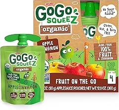 GoGo squeeZ Organic Applesauce and Fruit Puree, Apple Cinnamon, 3.2 oz (Pack of 4), Unsweetened Organic Fruit Snacks for Kids