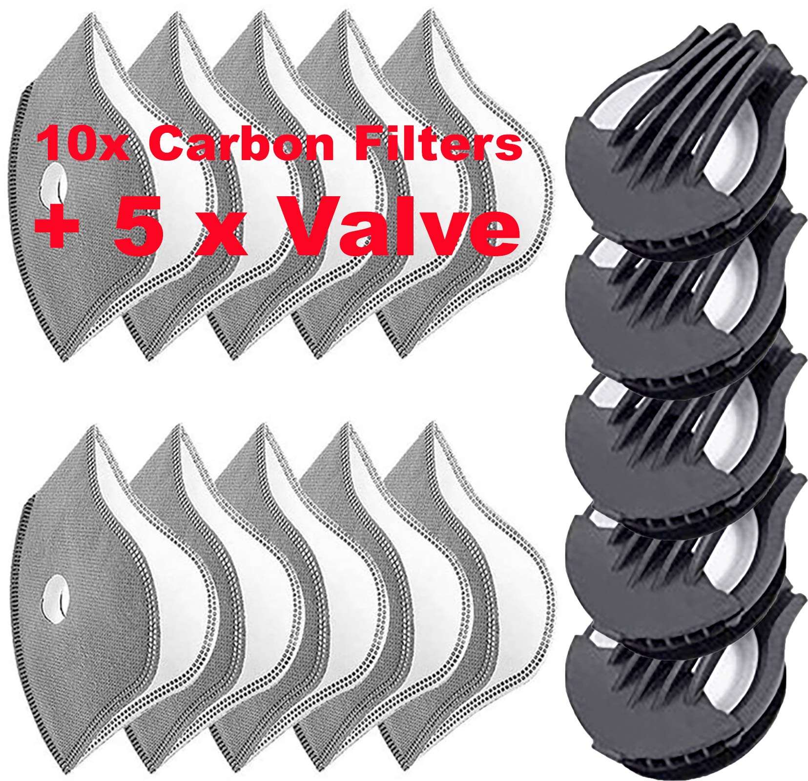 Anti Dust Mesh Mask Face Mask With Layers Filter, Breathable Safety Mask Outdoor Unisex Masks Running Dust Cover Cycling Bike 4sold (10X Carbon filters plus 5 x velve)