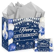 Retirement Gift Bag Set With Card & Tissue - Blue Silver Theme For Coworker Farewell Party Decor - View #4