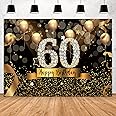 Sensfun Happy 60th Birthday Backdrop for Adult Party 7x5ft Bokeh Circle Glitter Gold Balloon Photography Background Sixty Birthday Black Gold Party Backdrops Diamond 60th Birthday Vinyl Photo Banner