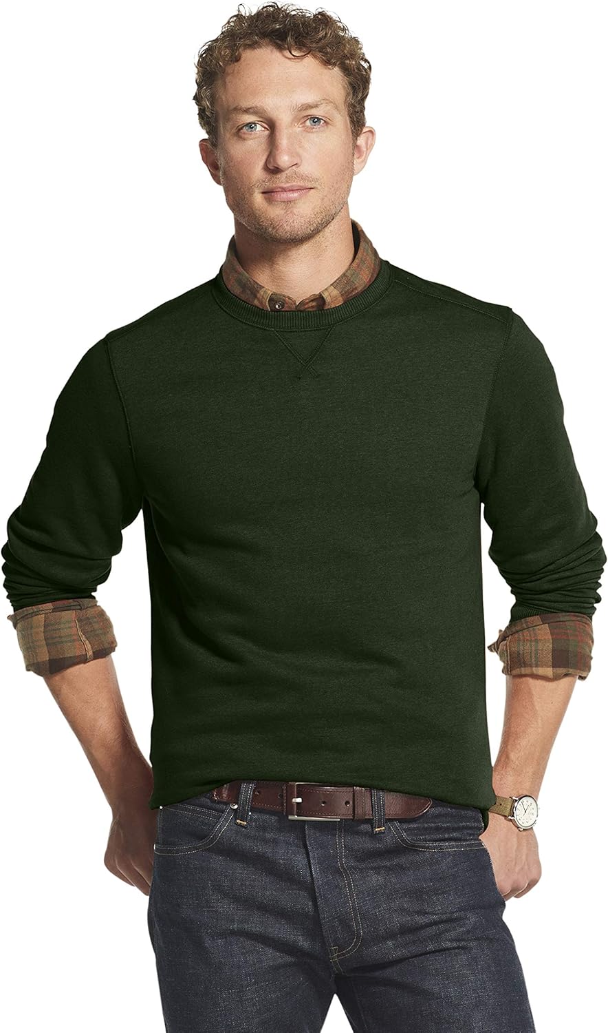 G.H. Bass & Co. Men's Big and Tall Mountain Fleece Long Sleeve Sueded Fleece Crewneck: Clothing
