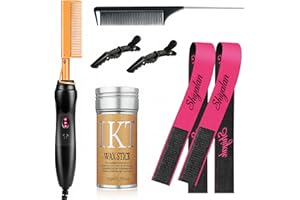 SHIYALAN Hot Comb Set 7Pcs, Electric Hair Straightener Pressing Comb for Black Hair, Hot Comb Set with Wig Wax Stick, Lace Band, Rat Tail Comb ＆Salon Clips