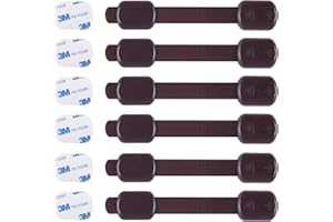 CUTESAFETY - Child Safety Cabinet Locks (6 Pack) – Adjustable Baby Proofing Strap Latches with Strong 3M Adhesive – No Drill Childproof Locks for Drawers, Cabinets, Fridge, Door, Closet, Brown