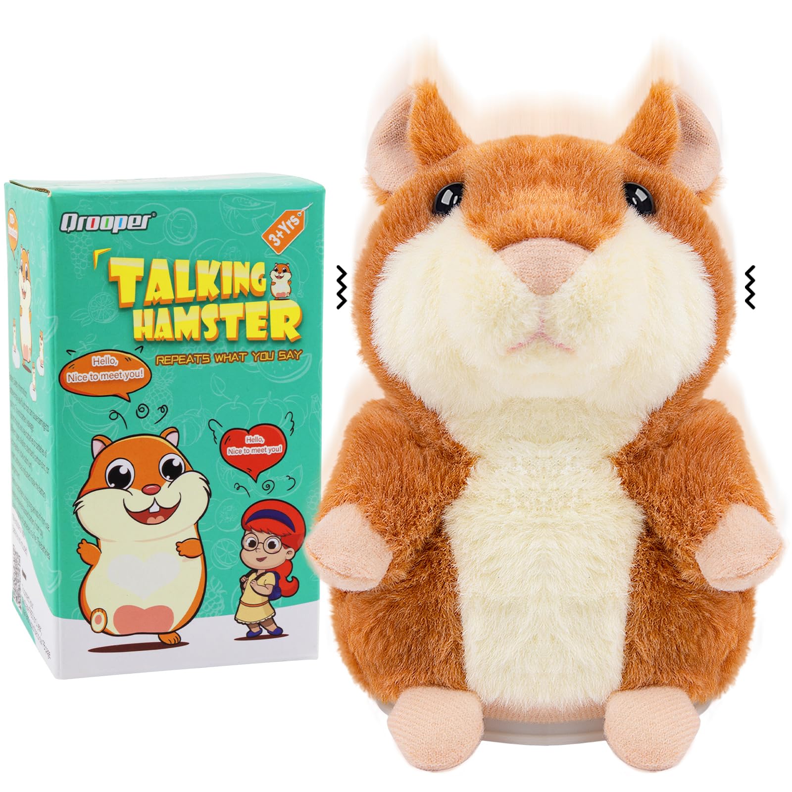 Qrooper Talking Hamster - Toddler Stuffed Animal Toys for Boys Girls 2 3 4 5 6 Year Old - Repeats What You Say - Interactive Plush Sensory Companion Toy for Kids Easter Basket Stuffers Birthday Gifts