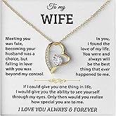 LUXUS™ 18K Gold Finish Heart Pendant Necklace for Wife – Valentine’s Day Love Necklace with 7mm CZ & Adjustable Chain, Romantic “To My Wife” Jewelry from Husband