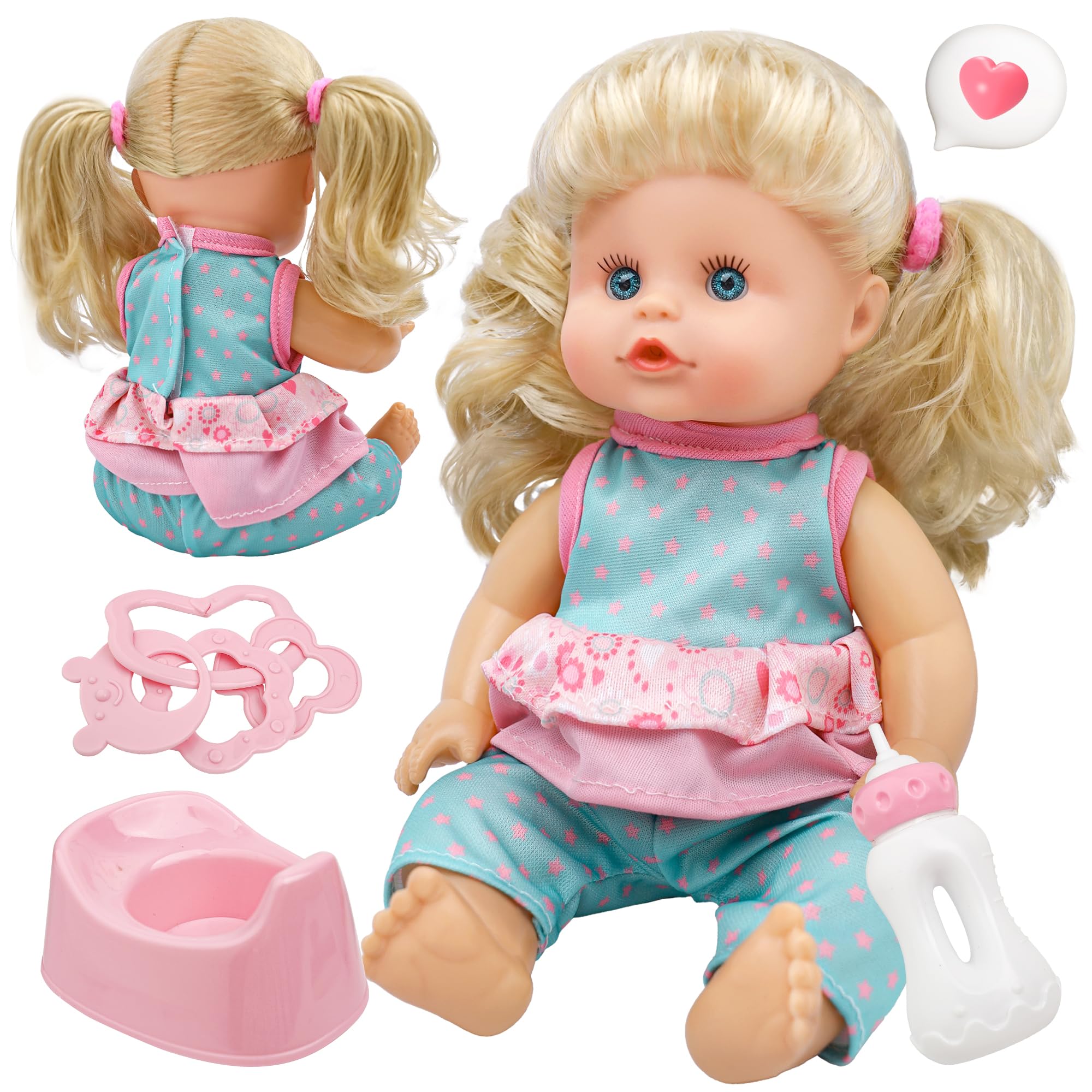 Photo 1 of SMILESSKIDDO Baby Doll, 12 inch Interactive Talking Doll with Hair, Bottle, Soft Vinyl Body and Other Accessories, Realistic 12 Sound Modes & Pee Function – Perfect Pretend Play Toy for Toddlers