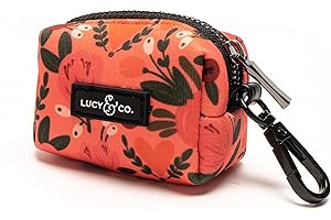 Lucy & Co. Posy Pink Dog Poop Bag Holder - Leak Proof Dispenser - Hygienic Pet Poop Pickup - Coral Pink Floral