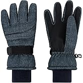 Duoyeree Kids Waterproof Ski Gloves Warm 5-Fingered Winter Accessories for Boys & Girls Aged 4-13.