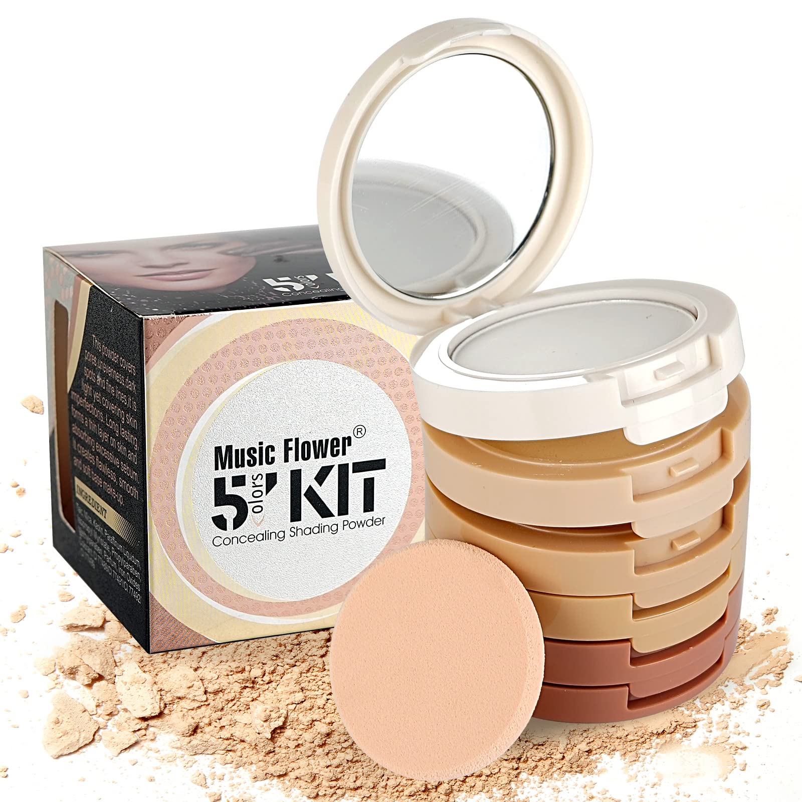 Pure Vie® Professional 5 Colours Large Face Press Powder Concealer Camouflage Makeup Palette Contouring Kit