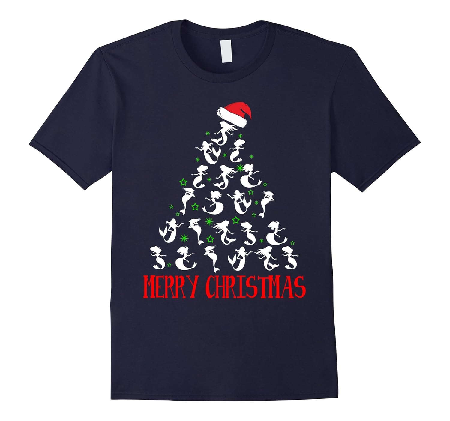 Merry Christmas Tree Mermaids T-shirt-Rose