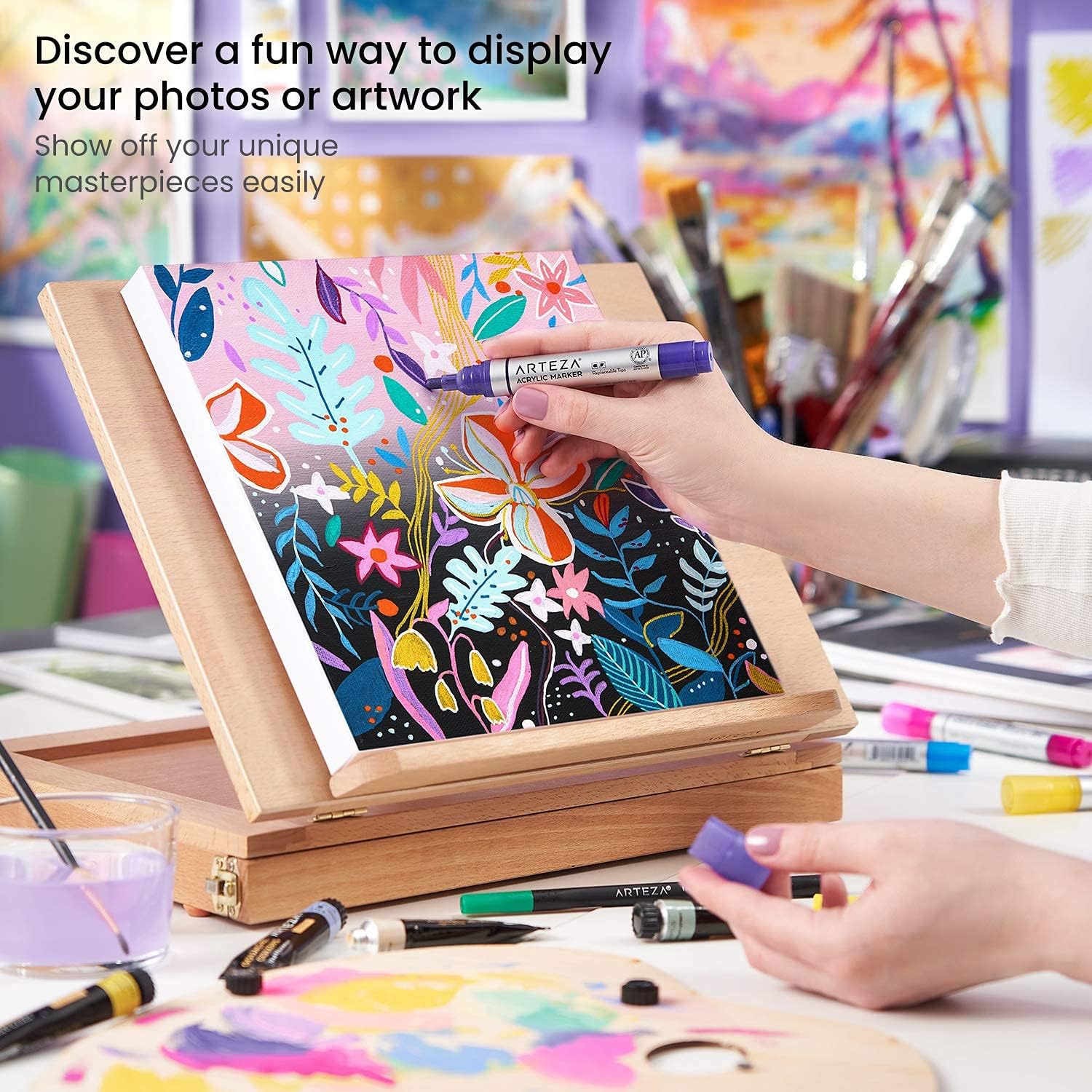 Arteza Watercolor Paper Canvas Pad Folded Size 7x8.6 Inches 10 Sheets and Mixed Media Paper Canvas Pad, 9.5x9.5 Inches 20 Sheets Bundle, Painting Art Supplies for Artist, Hobby Painters & Beginners